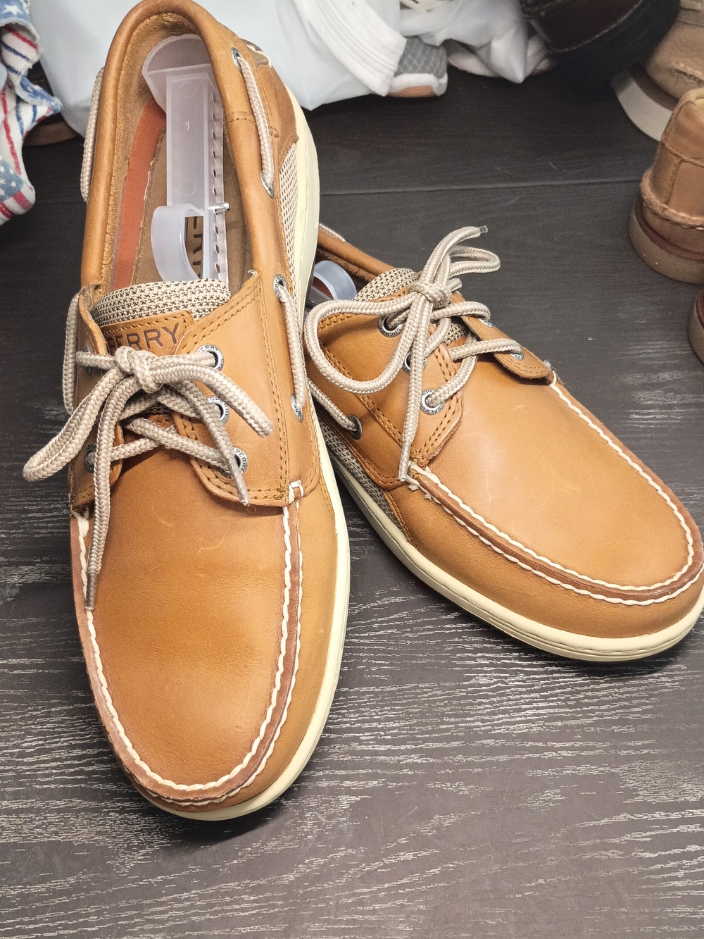 Men's 9 WIDE Sperry Men’s Tan Leather 2-Eye Boat Shoes. NEW!??